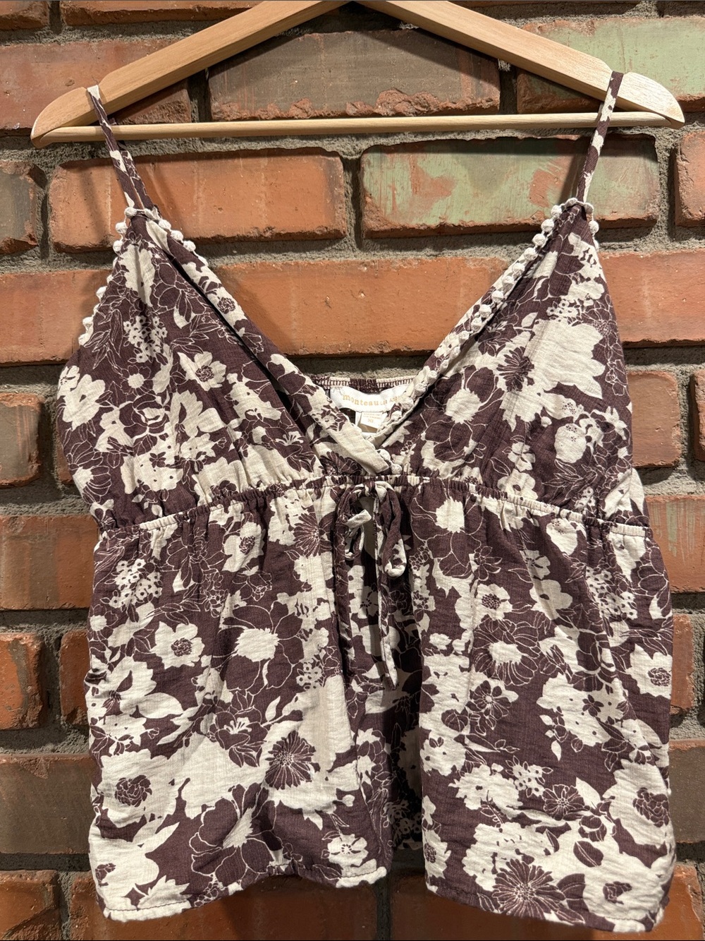 Floral Tie-Front Spaghetti Strap Cami - White & Plum